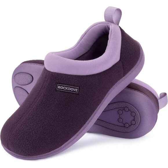 Women's Purple Cuff Two Tone Fleece Foam Closed Back Rubber Sole Slipper Boot - Picture 1 of 6